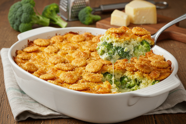 Best Easy Broccoli Casserole Recipe with a crispy cheese topping and creamy interior, perfect for a family dinner.