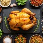 Rotisserie chicken with international meal components