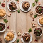 Colorful assortment of healthy desserts including avocado chocolate mousse, energy balls, and chia pudding arranged on a rustic wooden table