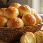 A basket of fresh, homemade Hawaiian Sweet Rolls with a soft, pull-apart interior, ready to serve.