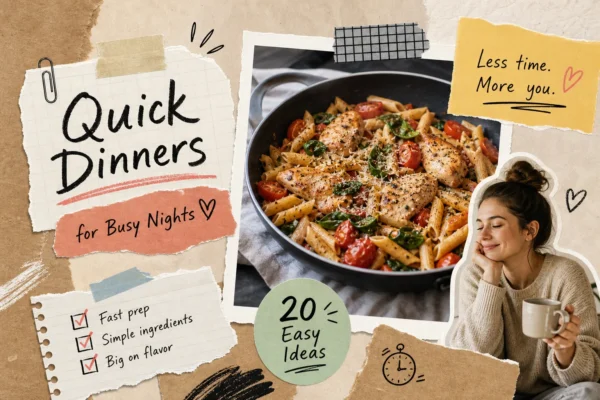 Easy weeknight dinner recipes served on a table for a quick family meal.