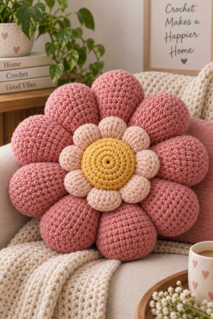 Crochet Flower Pillow – Easy Step-by-Step Tutorial